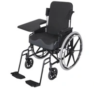 A flip-up half tray installed on a wheelchair