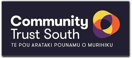 Community Trust South Te Por Arataki Pounamu O Murihiku appears against a deep purple next to their orange and yellow logo.