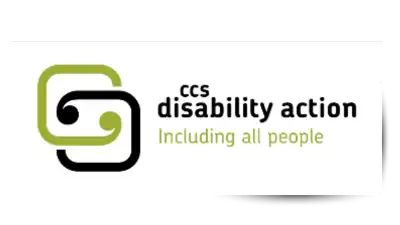 CCS Disability Actions Including All People appear against a white square background. A green and black rounded square interlink.