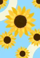 Yellow sunflowers floating on a blue background